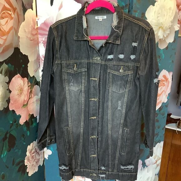 Cherry Koko Jackets & Blazers - Cherry 🍒 Koko Longline Distressed Denim Jacket